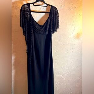 Vintage Maxi S.L. Fashions Black Scoop Neck Flutter Sleeve flowy classic beaded